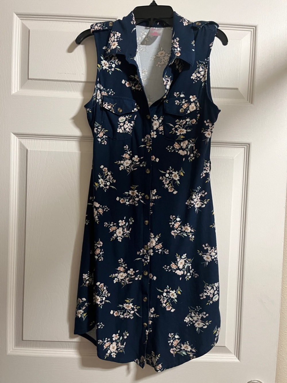 NOBO Navy Floral Button-Front Sleeveless Shirt Dress